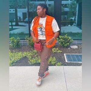 Men's Fishing Vest Hiking Vest Sleeveless Outerwear Outdoor in Orange Size M